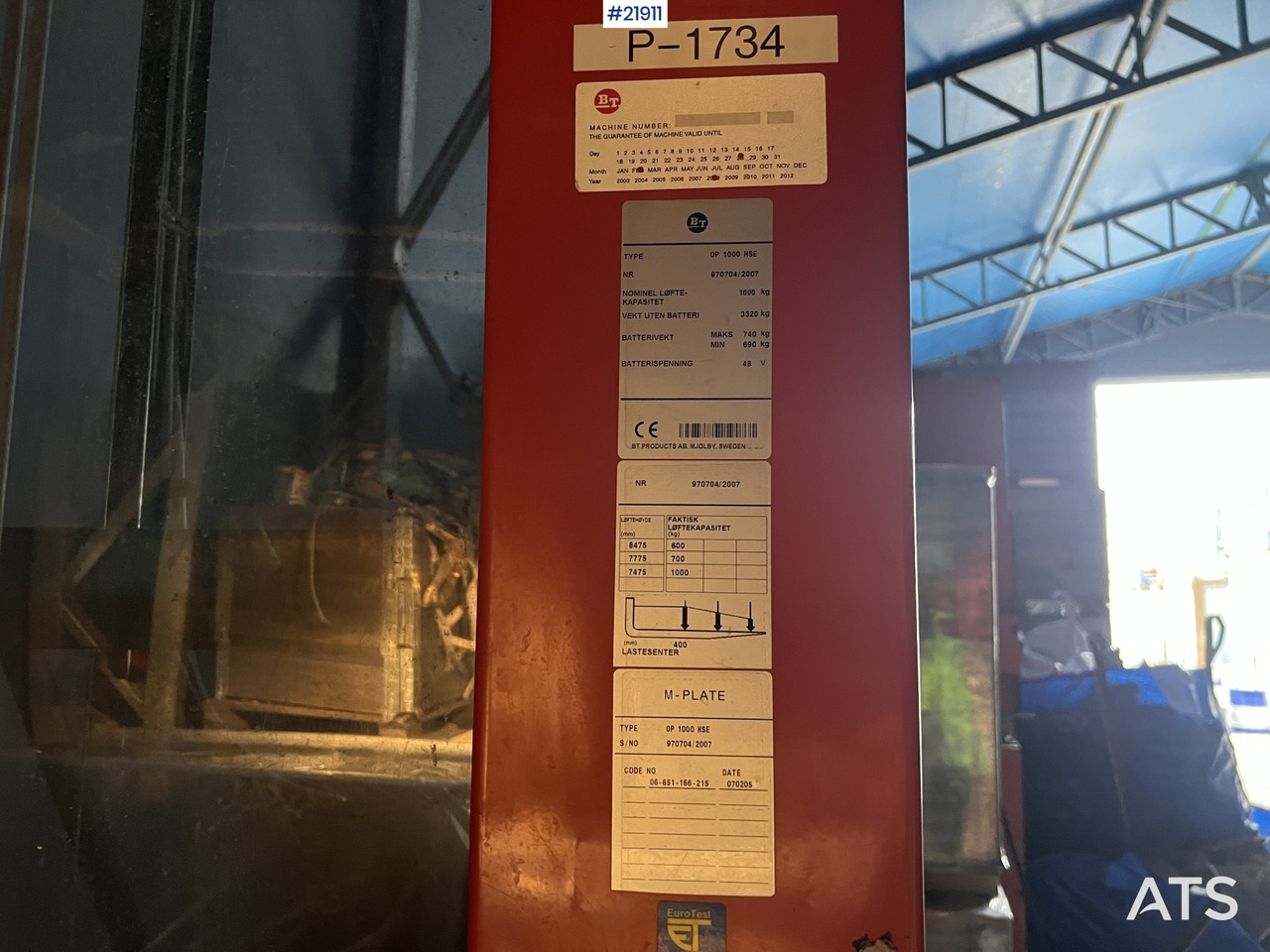 Electric forklift BT OP 1000 HSE Elektrisk truck: picture 12 Electric forklift BT OP 1000 HSE Elektrisk truck: picture 12