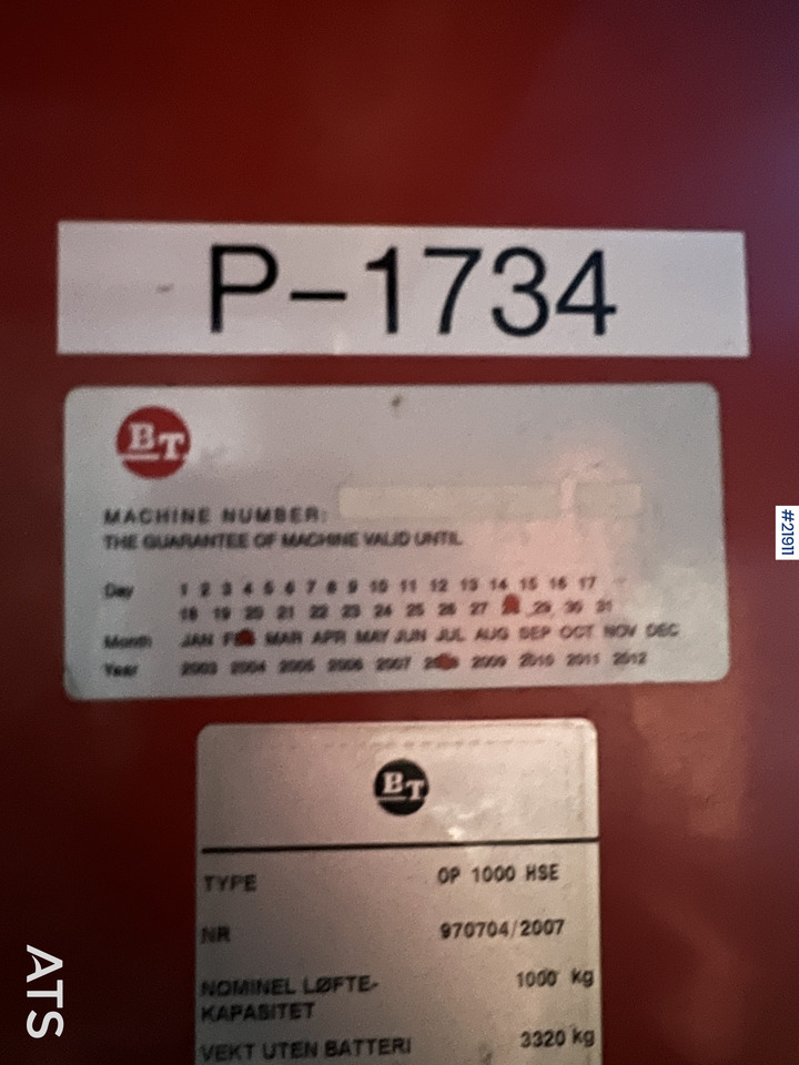 Electric forklift BT OP 1000 HSE Elektrisk truck: picture 14 Electric forklift BT OP 1000 HSE Elektrisk truck: picture 14