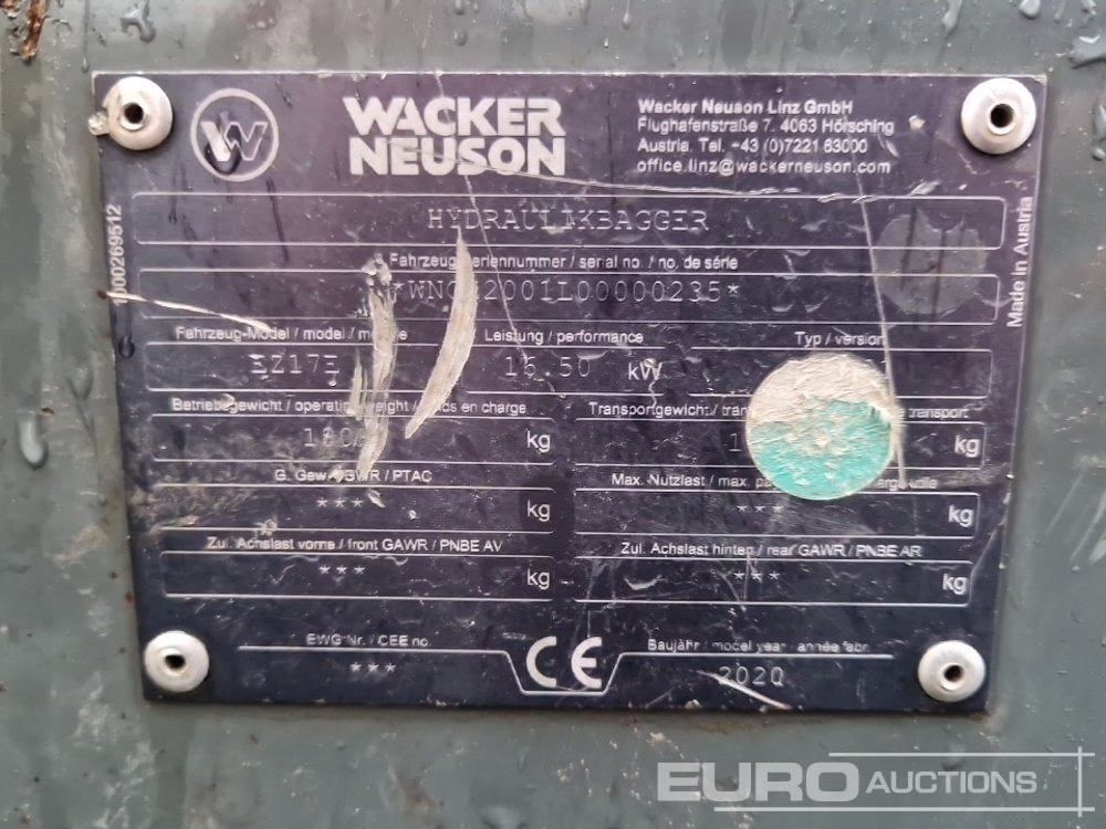 Mini excavator 2020 Wacker Neuson EZ17E: picture 32