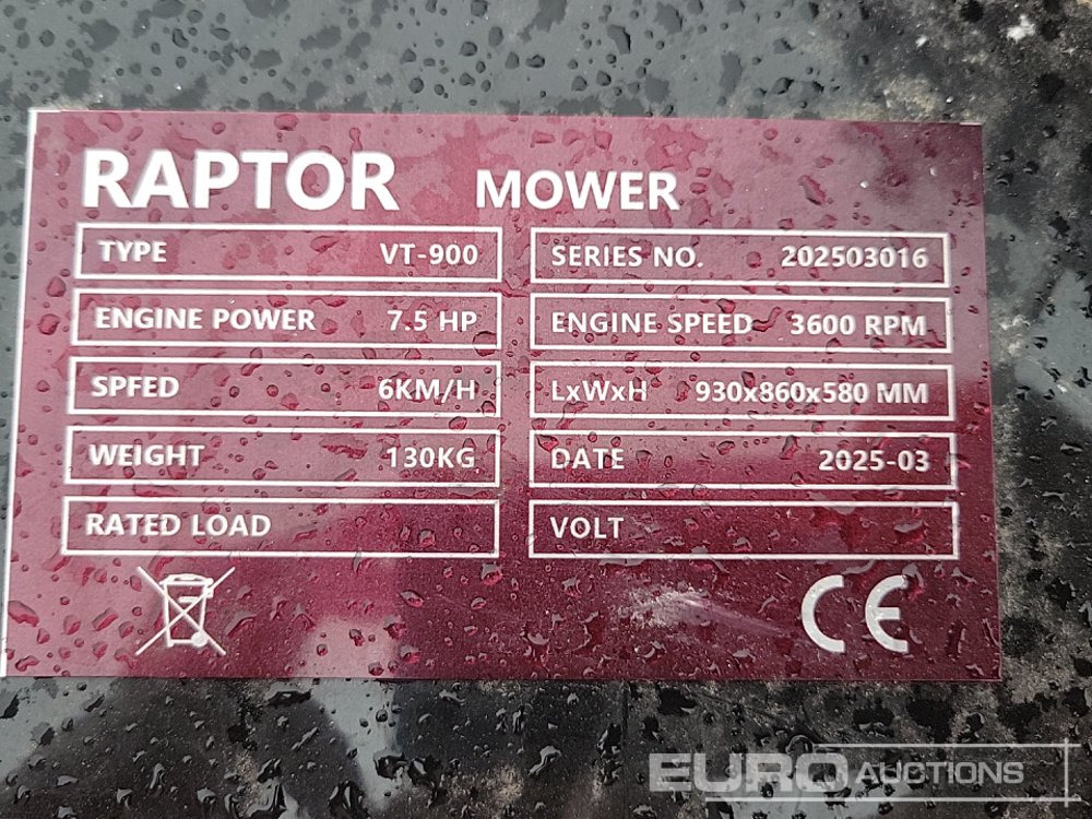 Garden mower Unused 2025 Raptor VT-900: picture 26